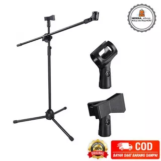 Tripod Microphone Standing Holder Mic Stand Mikrofon 2 Klip NB-107