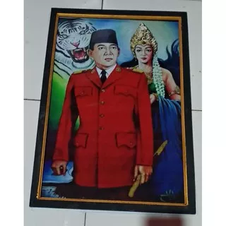 lukisan cetak Soekarno dan kanjeng ratu plus bingkai ukuran 65×45