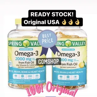 Spring Valley Omega-3 Fish Oil 2000mg Plus Vitamin 120 180 D3 Softgel Original USA