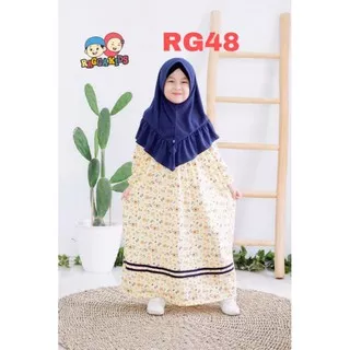 Raggakids Baju Muslim Anak Perempuan Dress Anak Lucu 1-12 tahun Gamis Kaos RG48 Kuning Bunga