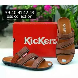 SENDAL SANDAL JEPIT JAPIT SLIDE KICKERS FLAT SLOP SLIP ON PRIA WANITA KICKERS BROWN