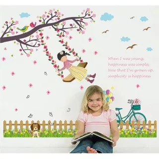 SK7051 Fence Swing Girl WALLSTICKER WALL STICKER WALL STIKER DINDING