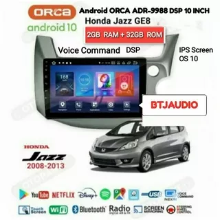 HEAD UNIT TAPE TV MOBIL ANDROID MERK ORCA UNTUK HONDA JAZZ 2008-2013 LAYAR 10 INCH