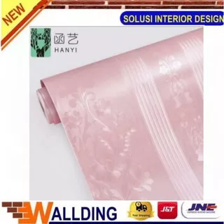 Wallpaper Dinding Kamar 45cm x 10m Wallpaper Sticker Pink Polos Tekstur Salur Bunga - Dsstore141