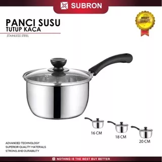 Milk Pot Panci Susu Tutup Kaca 16cm Stainless Steel