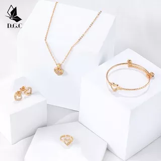 CODTitanium Set Perhiasan Kalung Gelang Cincin Anting Korea Perhiasan Anak Satu Set D478