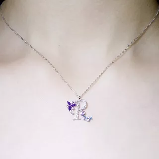 Kalung Huruf R Initial Silver 925 S925 Klasik Liontin Kristal Wanita Lapis Emas 18k Fliz PS20199