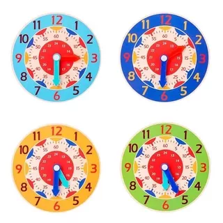 Mainan pengenalan Jam untuk anak / Children Montessori Wooden Clock Toys Hour Minute Second Cognition Colorful Clocks Toys for Kids Early Preschool