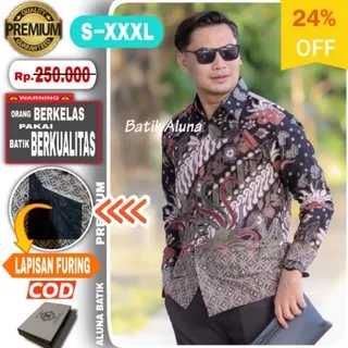 Baju Kemeja Atasan Batik Premium Furing Pria Lengan Panjang Slimfit Modern Keren Aluna PJ 003