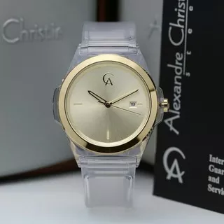 JAM TANGAN WANITA ALEXANDRE CHRISTIE AC 2809 / AC2809 GOLD WHITE RUBBER TRANSPARANT ORIGINAL