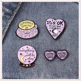 ? Everything Will Be Okay - Healing English Words Brooches ? 1Pc Coffee Cup / Heart / Crystal Ball / Glasses Creative Fashion Doodle Enamel Pins Backpack Button Badge Brooch
