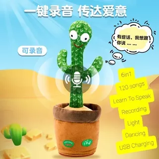 Dancing Cactus Boneka Cactus Versi  USB Charger ada lagu Happy Birthday