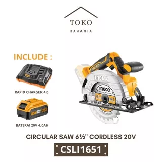 Circular Saw Cordless 6 1/2 (1B4AH+1RC) INGCO CSLI1651 Mesin Gergaji Sirkel Kayu