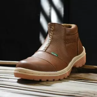 Sepatu Boots Casual Kulit Sapi Asli Kickers Zipper Boot Hitam Coklat - Outdoor Touring Gunung Pria (