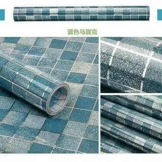 Wallpaper dinding dapur biru 45cmx5m ( 1 kg =4 roll )