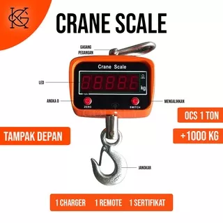 OCS 1 TON Timbangan Gantung Digital 1Ton LED Remote Kontrol Besi Electronic Hanging Scale Crane Scale Kapasitas 1T LCD