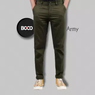 [BOCO] Chino Pria Green Army / Hijau / Celana Slimfit Tree - Selvedge Accent