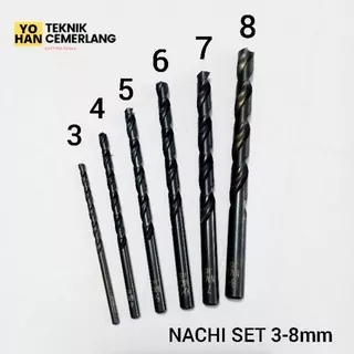 Nachi Mata Bor Set 3mm 4mm 5mm 6mm 7mm 8mm Mata Bor Nachi Set 3mm - 8mm Mata Bor Besi Drill hss harga 1set