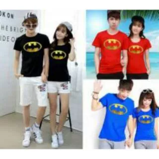 Kaos couple batman gold foil lengan pendek - baju pasangan