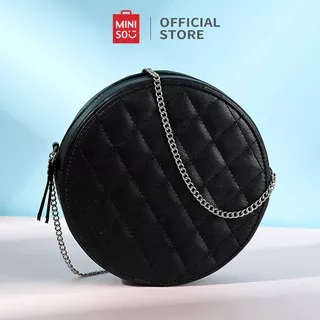 Miniso official Tas Selempang Wanita Mini Tas rantai sling bag Pu diamond round cake Pola berlian bag tas pesta