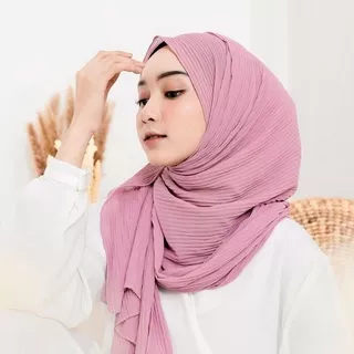 Jilbab Pashmina Full Plisket Premium Dusty Pink | Hijab Pashmina | Kerudung Pashmina | Plisket Lidi