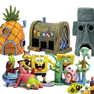 Resin crafts Mini For SpongeBob & Squidward House Style Pineapple Cartoon House Home Fish Tank Aquarium Ornament Decorate