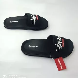 Sandal Slide Pria Sandal Selop Sandal Supreme Hitam