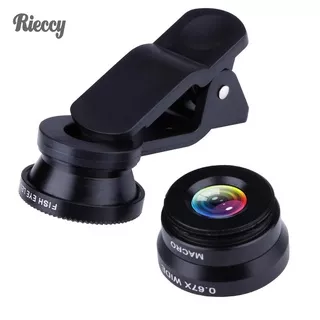 Clip 3-in-1 180 Fish-Eye Lens+Wide Angle Lens+Macro Lens Black