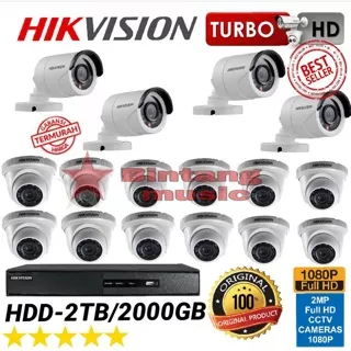 Paket CCTV Hikvision 16 Channel Turbo HD 2 MP HDD-2TB Original