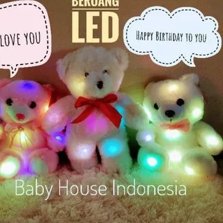 *Diskon* Ready Indonesia BONEKA BERUANG LED NYALA LAMPU GLOW SUARA I LOVE YOU HAPPY BIRTHDAY IMPORT 