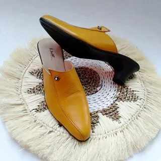 Sepatu Sandal Bustong wanita asli kulit handmade bandung warna kuning lemon dan ungu