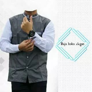 Baju Koko pria elegan Polos grey kombi putih