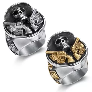 Men`s gold two-tone personality retro skull men`s ring new