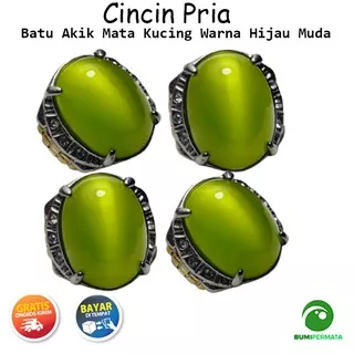 Batu Cincin Akik Mata Kucing Warna Hijau Muda Green Cat Eye