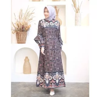 gamis motif etnik KIANA LONGDRESS bahan maxmara premium gamis busui gamis hitam gamis syari