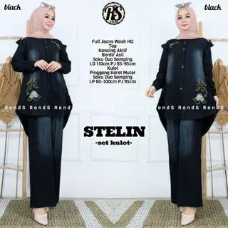Stelin Hitam black Setelan Kulot Jeans Premium Jumbo One Set Celana Tunik Ld 110 Setcel by Rands