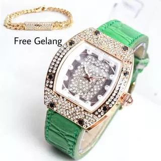 Jam Tangan RM Free Gelang / Jam Tangan Wanita Murah Kulit Diamond