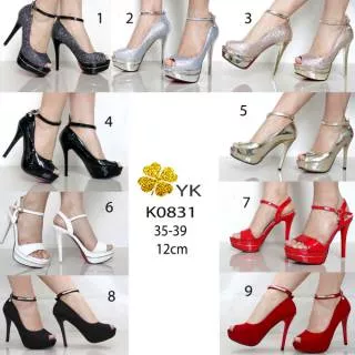 Ykshoes 0831 high heels highheels 12cm 12 cm strap shoes import sepatu putih gold silver merah hitam