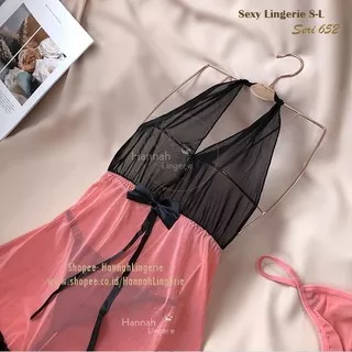 Size S M L, Hannah Lingerie Original, Baju Tidur Seksi Warna Pink CantikTransparan Seksi Hot Isi Seserahan 652