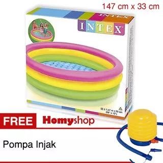 Kolam Renang Anak INTEX 3 Ring Uk 114-147cm Motif Pelangi Free Pompa Injak - Kolam Pompa Mainan Anak