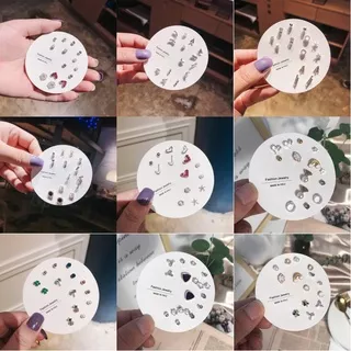 7 Pasang / Set Anting Tusuk Desain Bunga / Bintang / Hati / Geometri Warna Permen Hias Mutiara Untuk Wanita
