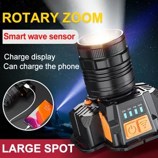 Senter Kepala Led T8 zoom super Terang Anti Air USB rechargeable Dengan sensor