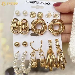 Vintage Geometric Pearl Gold Earrings Set for Women Drop Earrings Fashion Butterfly Star Stud Earring Jewelry Accessories