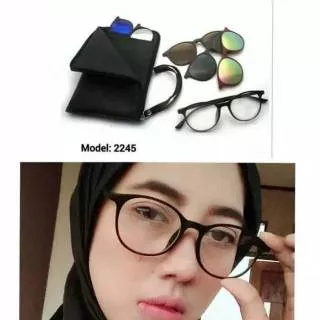 Kacamata magnet clip on wanita 2245 bulat korea Paket hemat frame  plus lensa minus anti radiasi