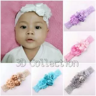 Bando Bayi Bahan Lace Renda Brokat 3 Variasi Bunga Bandana Anak Baby Headband Bayi