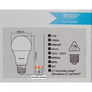 Ready Lampu LED Neo Panasonic 11 watt 6500K Cool Daylight Putih E27  ( 11W 11w 11Watt )