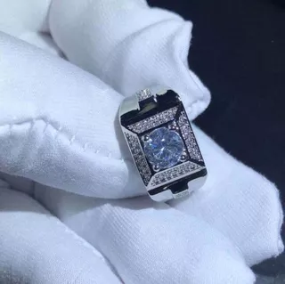 Cincin Berlian Emas Putih Pria Wanita Baja Titanium Fashion Perhiasan Kristal Zirkon Kawin Perak Rings