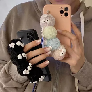 Cute Cartoon Fluffy Winter Hairy Plush Briquettes Bracelet Phone Case For iPhone 13 11 12 Pro Max X XR XS 7 8 Plus Back Cover