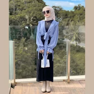 ONE SET DRESS MUSLIMAH / INNER + OUTER LENGAN SERUT PUTIH HITAM / SETELAN WANITA / OOTD DRESS KONDANGAN