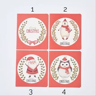 1 Pack isi 4 Kartu Ucapan Natal Merah Merry Christmas Greeting Card Blank Santa Owl Bear Merry Xmas Libur Natal Red White Merah Putih Motif Beruang Sinterklas Santa Claus